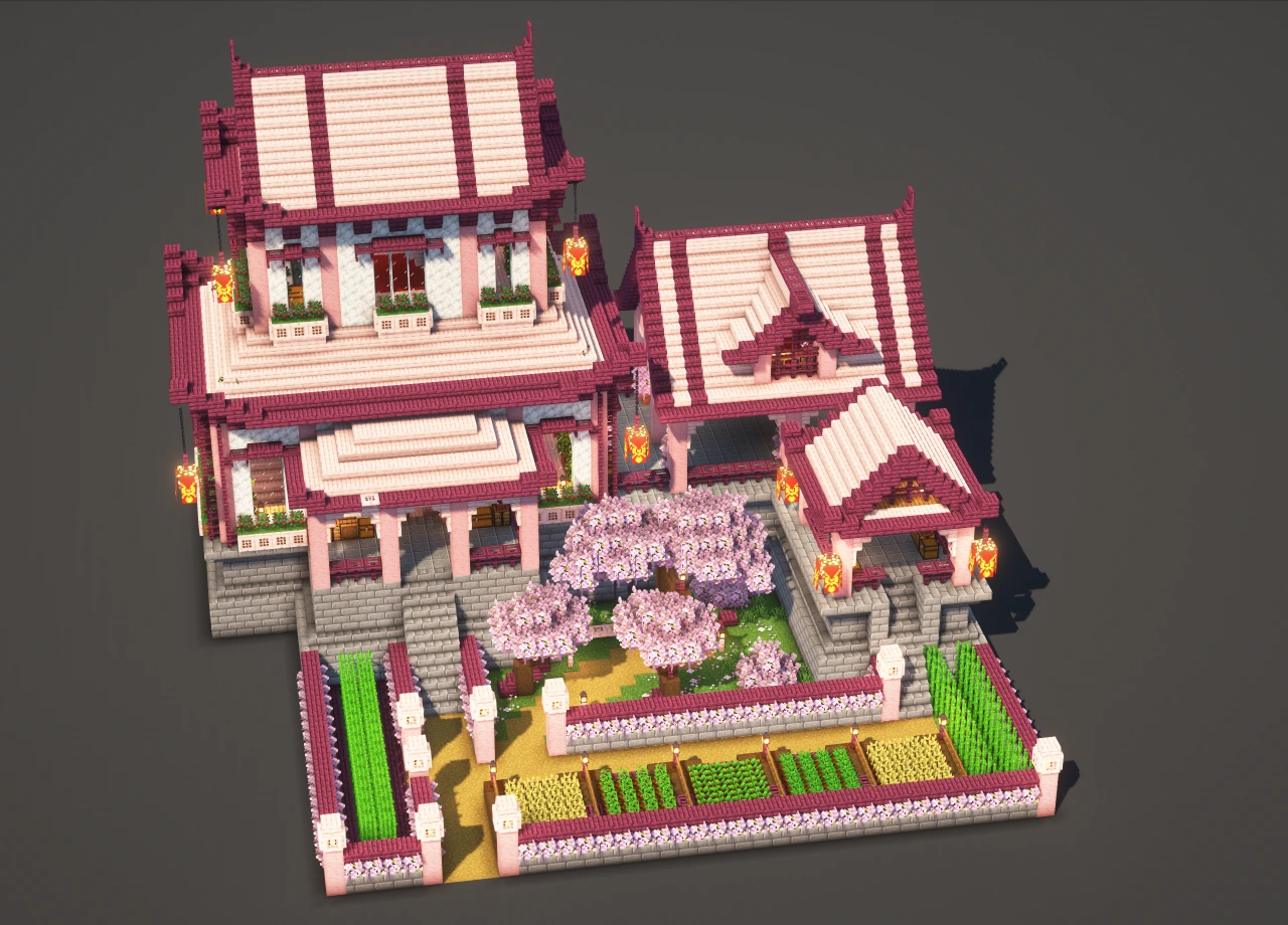 Japanese Temple #1 Pink - Minecraft Build Guide