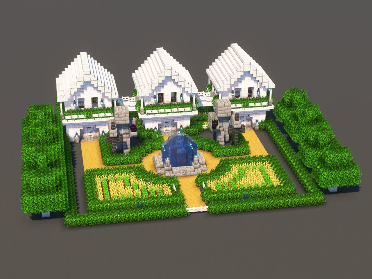 Trio House #1 White - Minecraft Build Guide